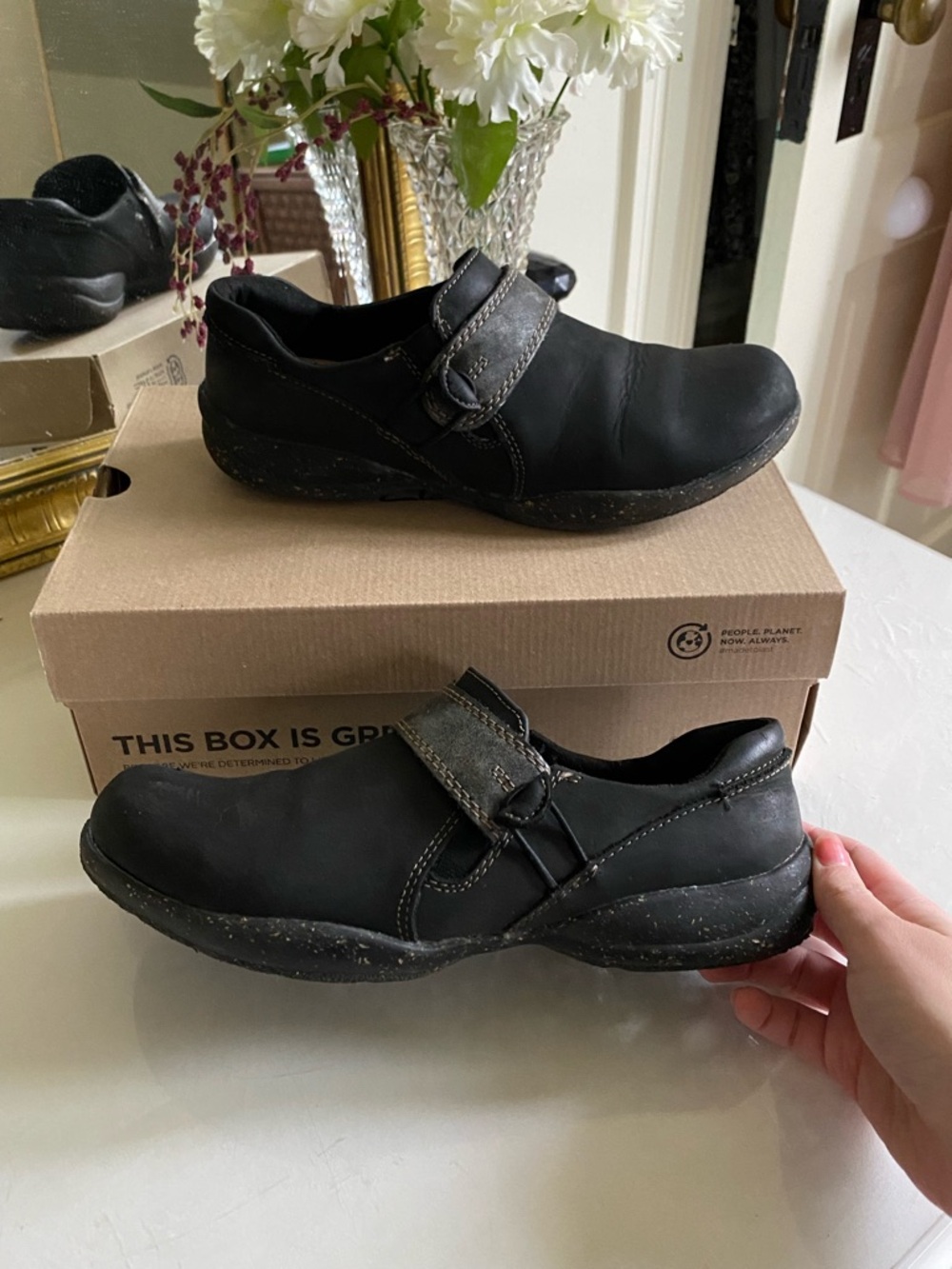 Clarks Black Roseville Dot Leather Slip-On Clogs, Women’s 7.5